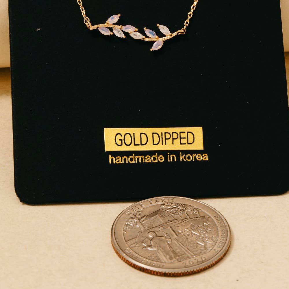 Gold Dipped Cz Leaf Branch Chain Necklace: GMI