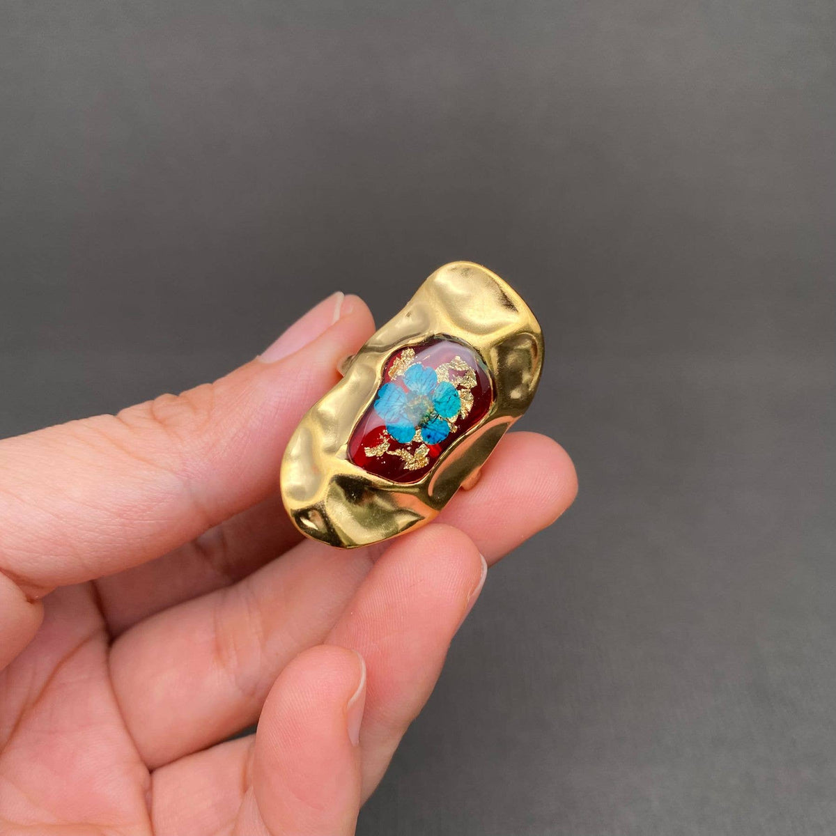 Dried Flowers Hammered Texture 18K Golden SS Ring - PDF/FGS: C