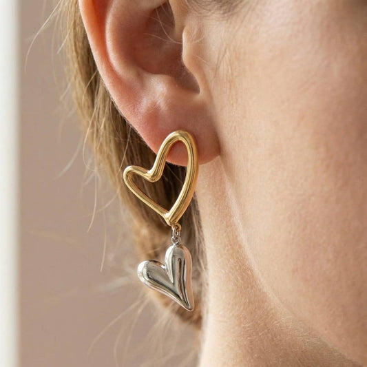 Secret Box Gold Dipped Stainless Steel Double Heart Stud: GS