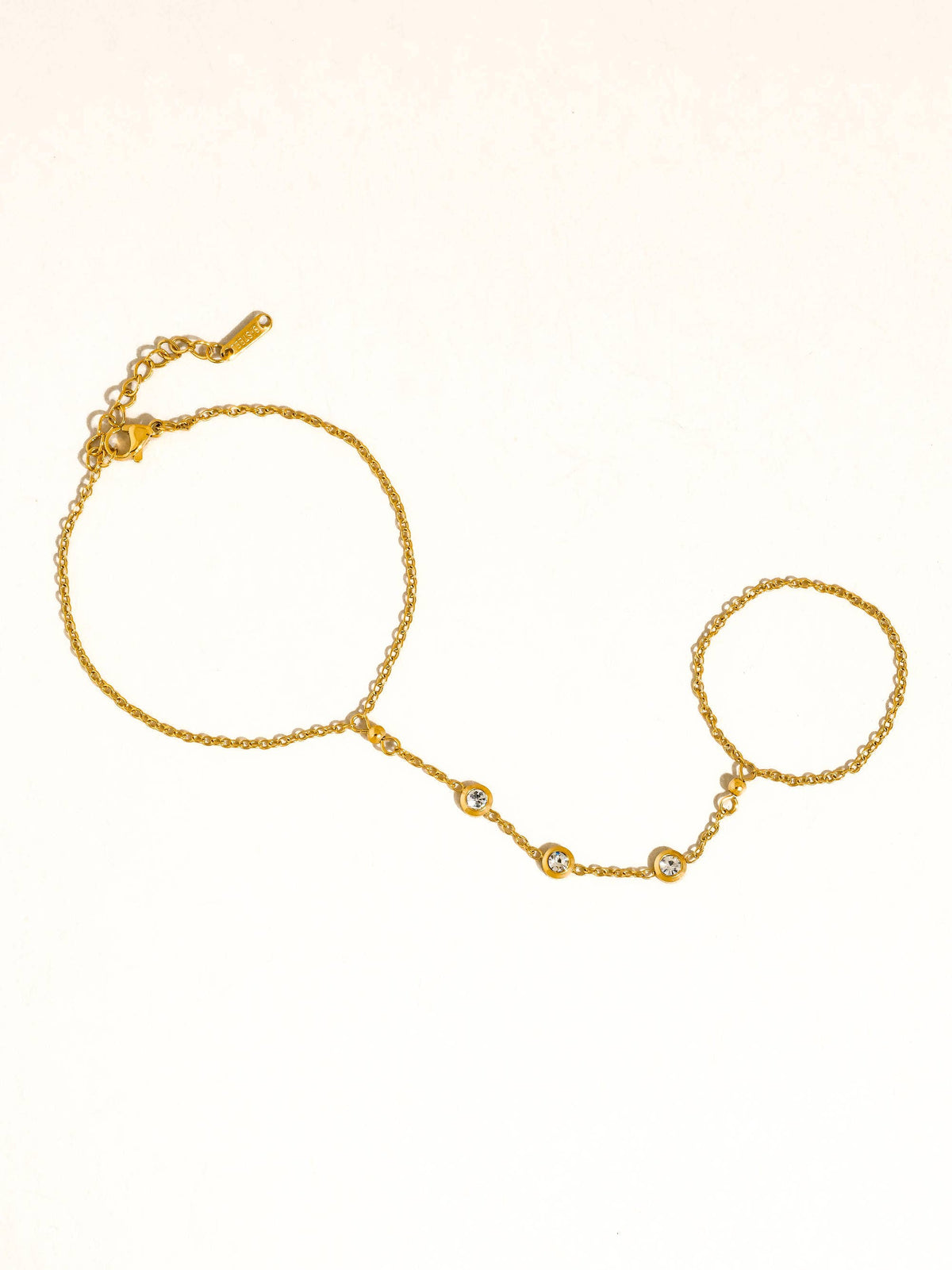 Nadine 18K Gold Non-Tarnish CZ Hand Chain Bracelet: Yellow Gold