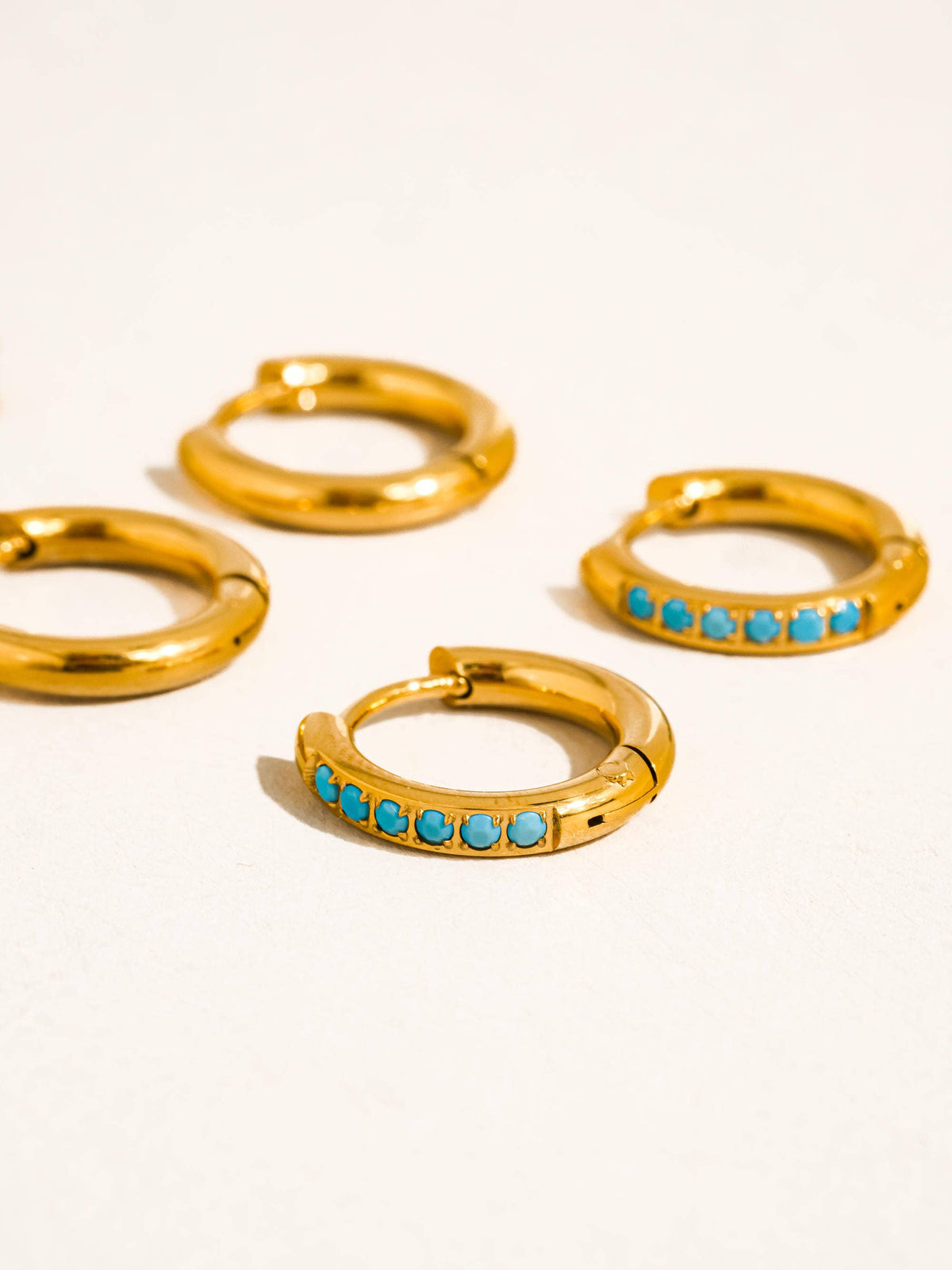 Ivalo 18K Gold Non-Tarnish Turquoise Huggie Earring Set: Turquoise