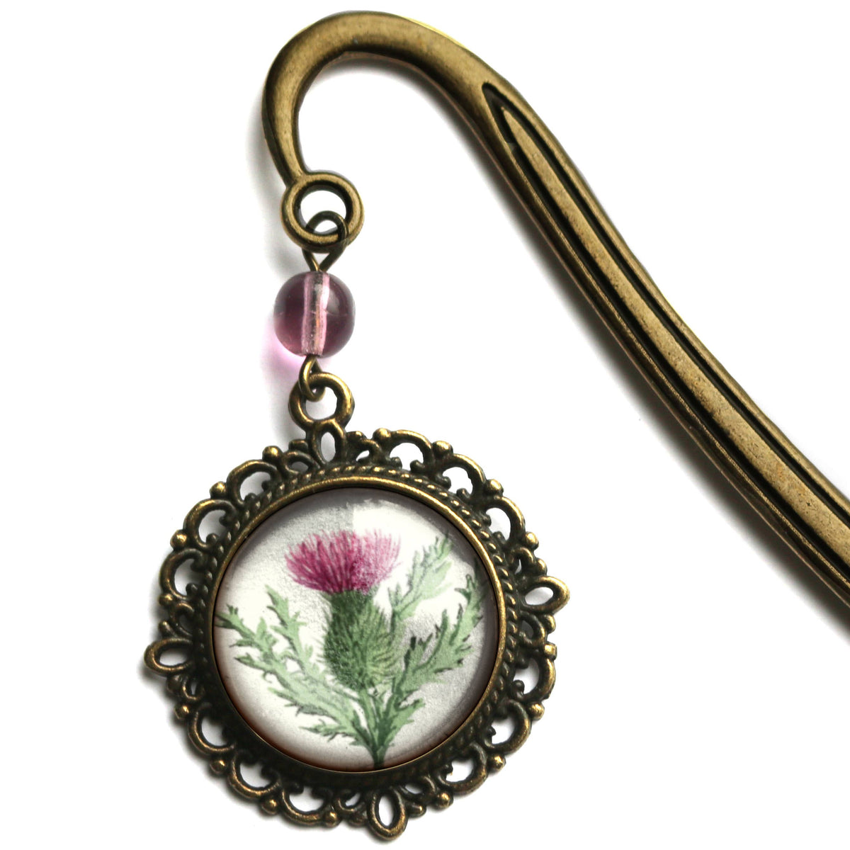 Scottish Thistle Glass Cabochon Bronze and Glass Bookmark