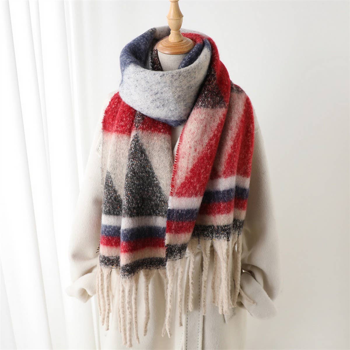 Modern Commuter Triangle Fringe Winter Scarf_CWASC2740: Yellow / (OS) 2