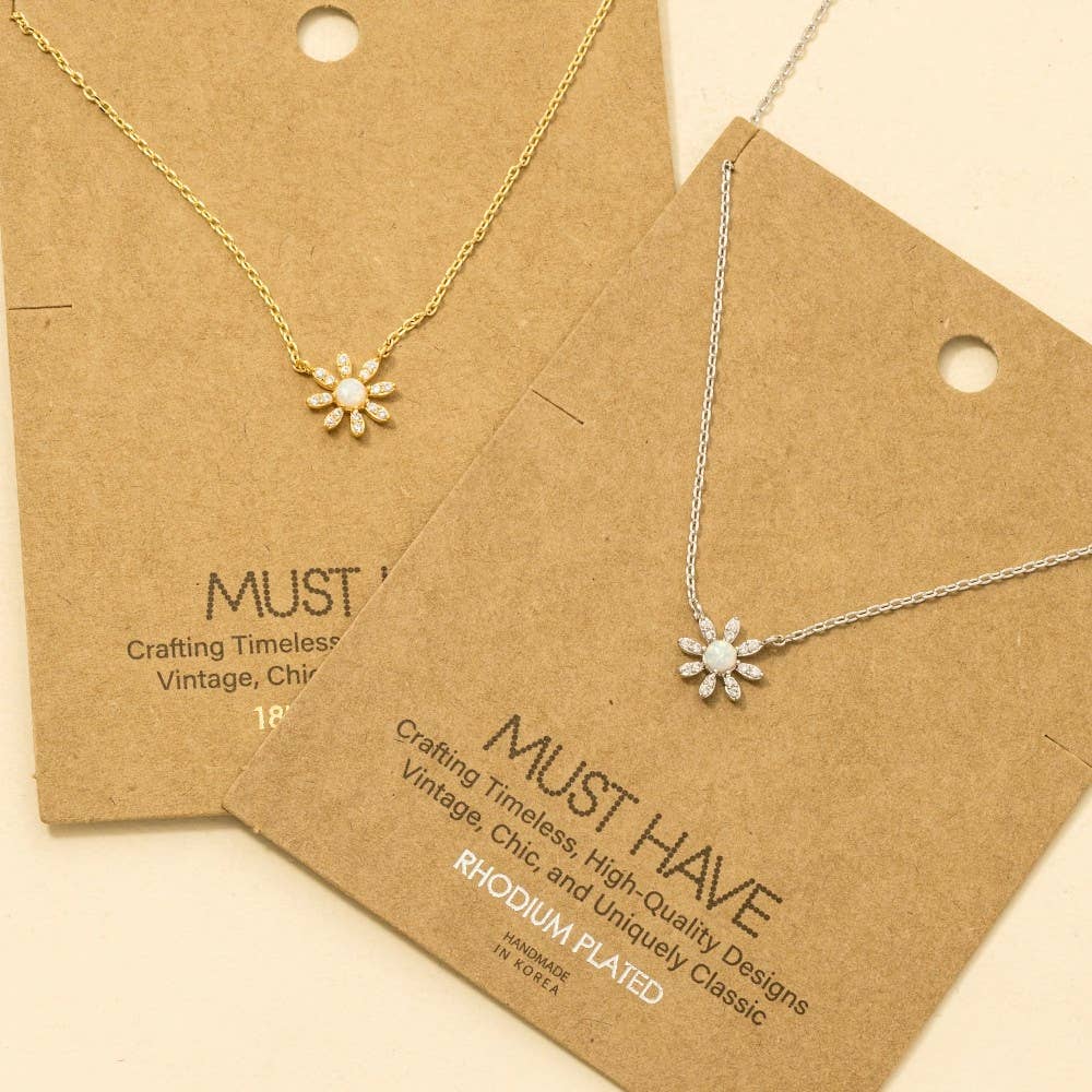 Gold Dipped Mini Opal Flower Pendant Necklace: G