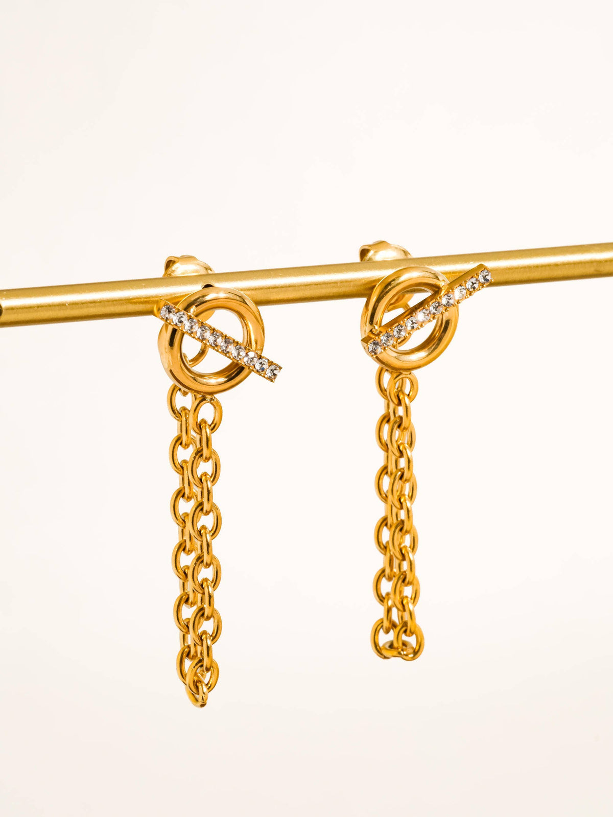 Lisle 18K Gold Non-Tarnish CZ Chain Drop Earrings: Yellow Gold