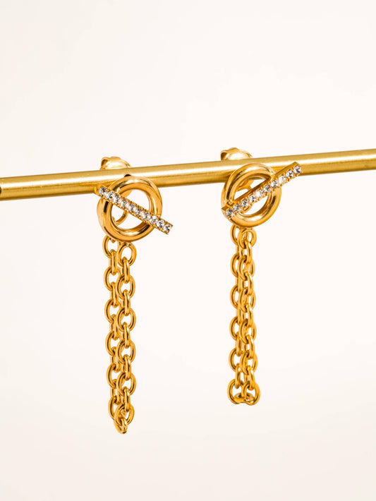 Lisle 18K Gold Non-Tarnish CZ Chain Drop Earrings: Yellow Gold