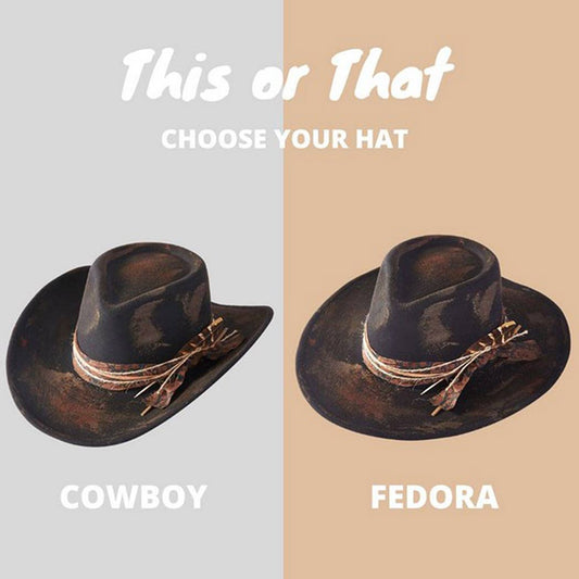 Vintage Versatile Shapeable Cowgirl & Fedora Hat With Feath: BK