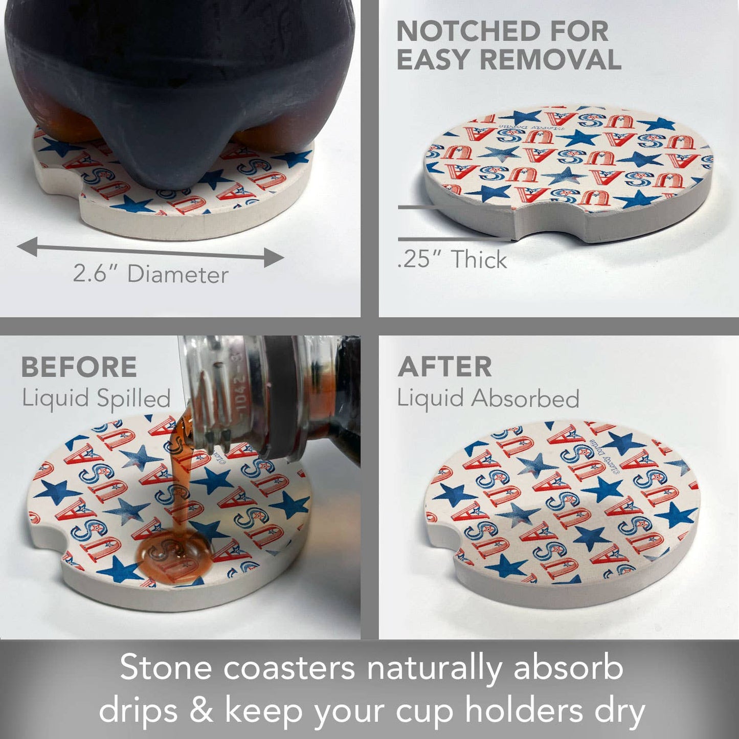 "USA Repeat" Absorbent Stone Car Coaster 1pk
