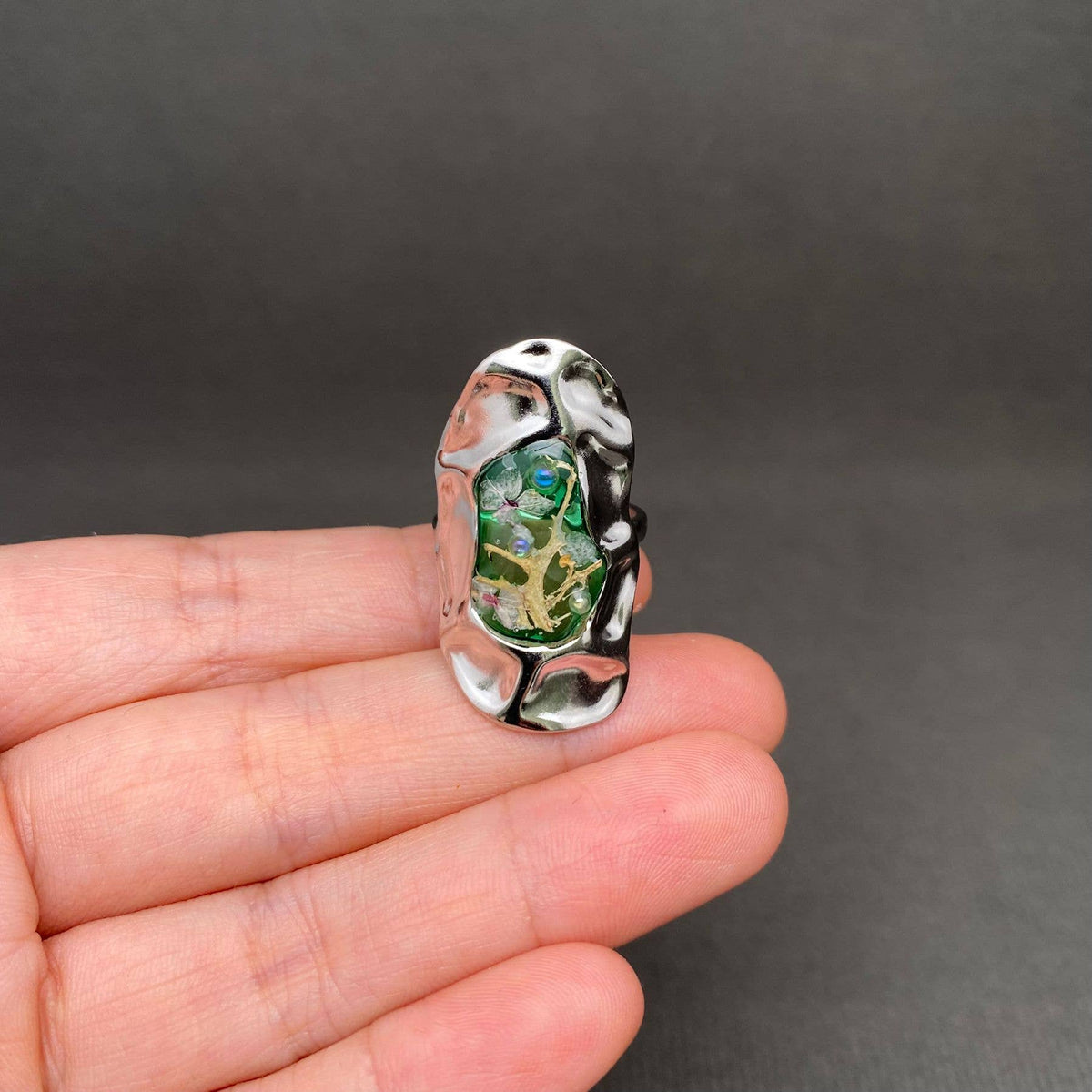 Dried Flowers Hammered Texture 18K Golden SS Ring - PDF/FGS: C