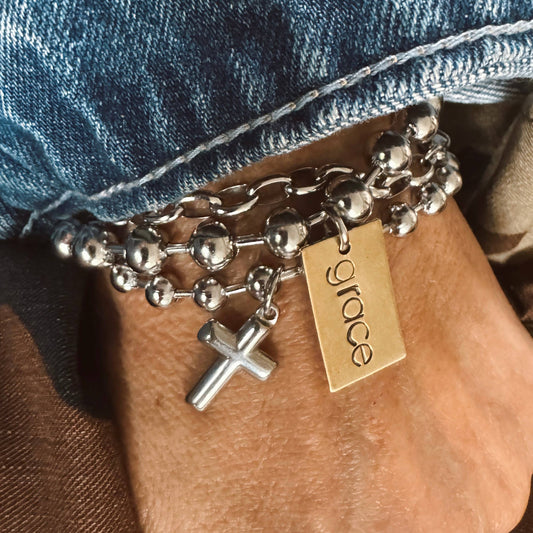 Hand Stamped GRACE Rectangle tag Bracelet : 7"