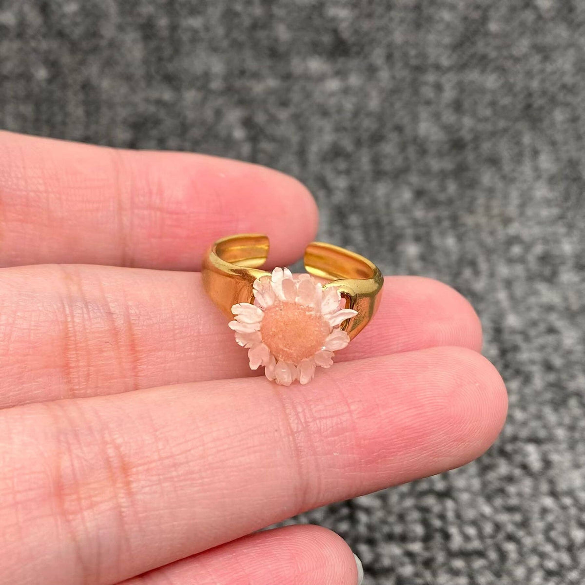 18K Gold Plated S.Steel Floral Adjustable Rings - PDF/FGS: Blue small flower