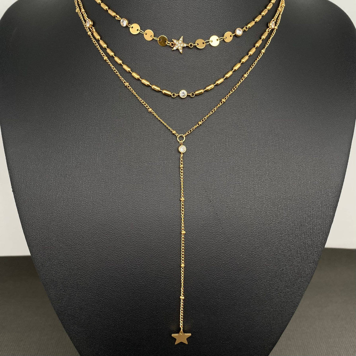 Star Charm 18K Gold Plated SS 3-layer Chain Necklace - FGS