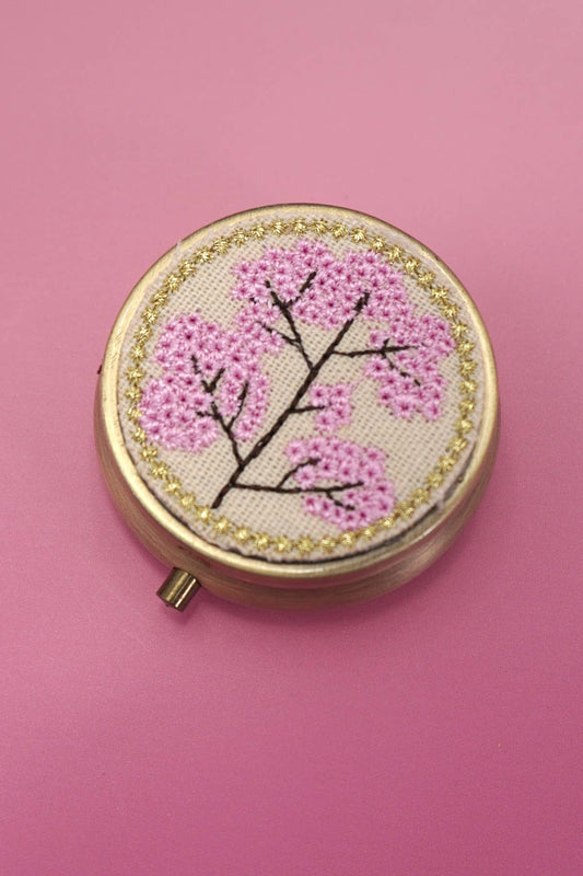 FLORAL EMBROIDERY JEWELRY ORGANIZER WITH MIRROR