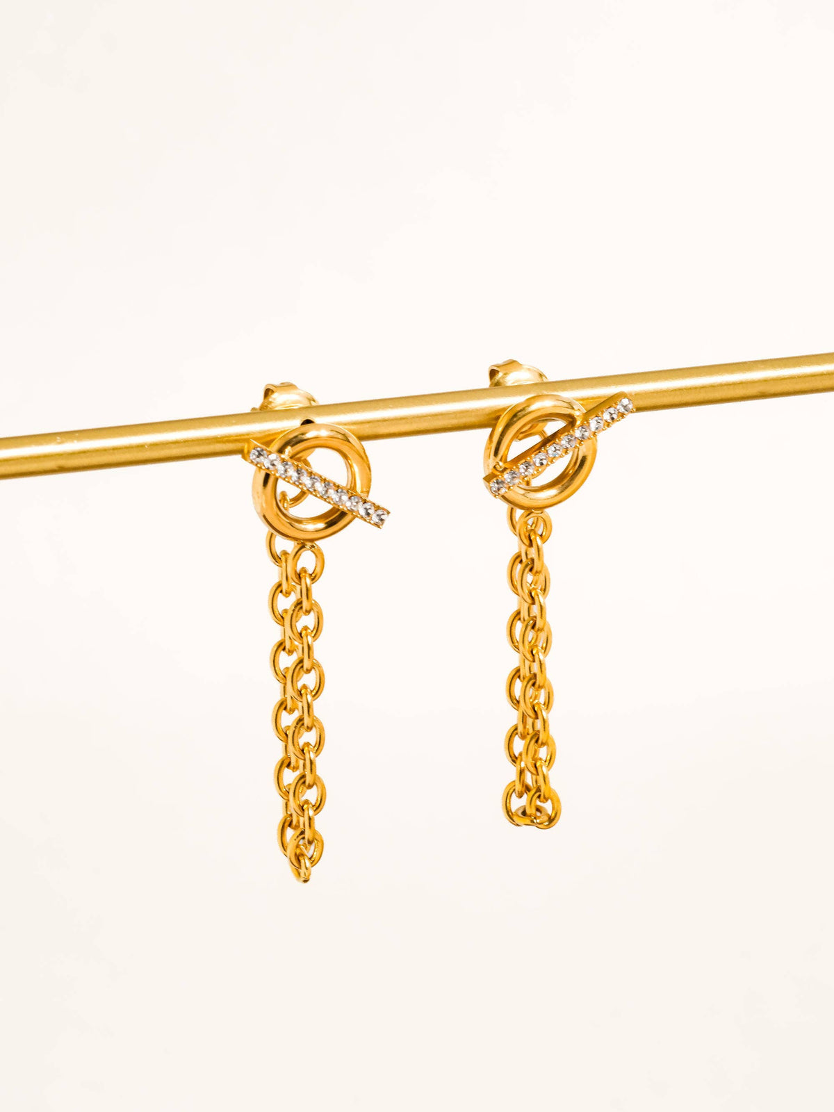 Lisle 18K Gold Non-Tarnish CZ Chain Drop Earrings: Yellow Gold