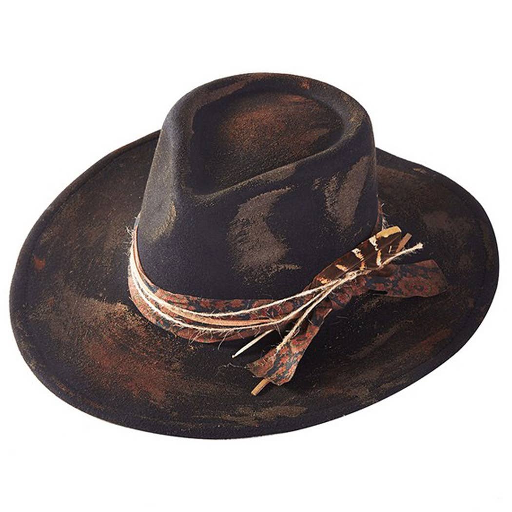 Vintage Versatile Shapeable Cowgirl & Fedora Hat With Feath: BK