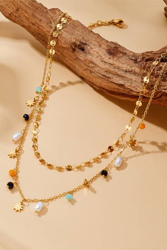 18K STAINLESS STEEL TARNISH FREE SEEDBEAD NECKLACE|40NK9422: Gold