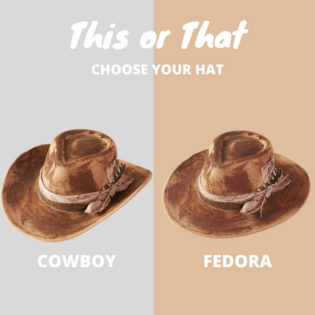 Vintage Versatile Shapeable Cowgirl & Fedora Hat With Feathe: TP