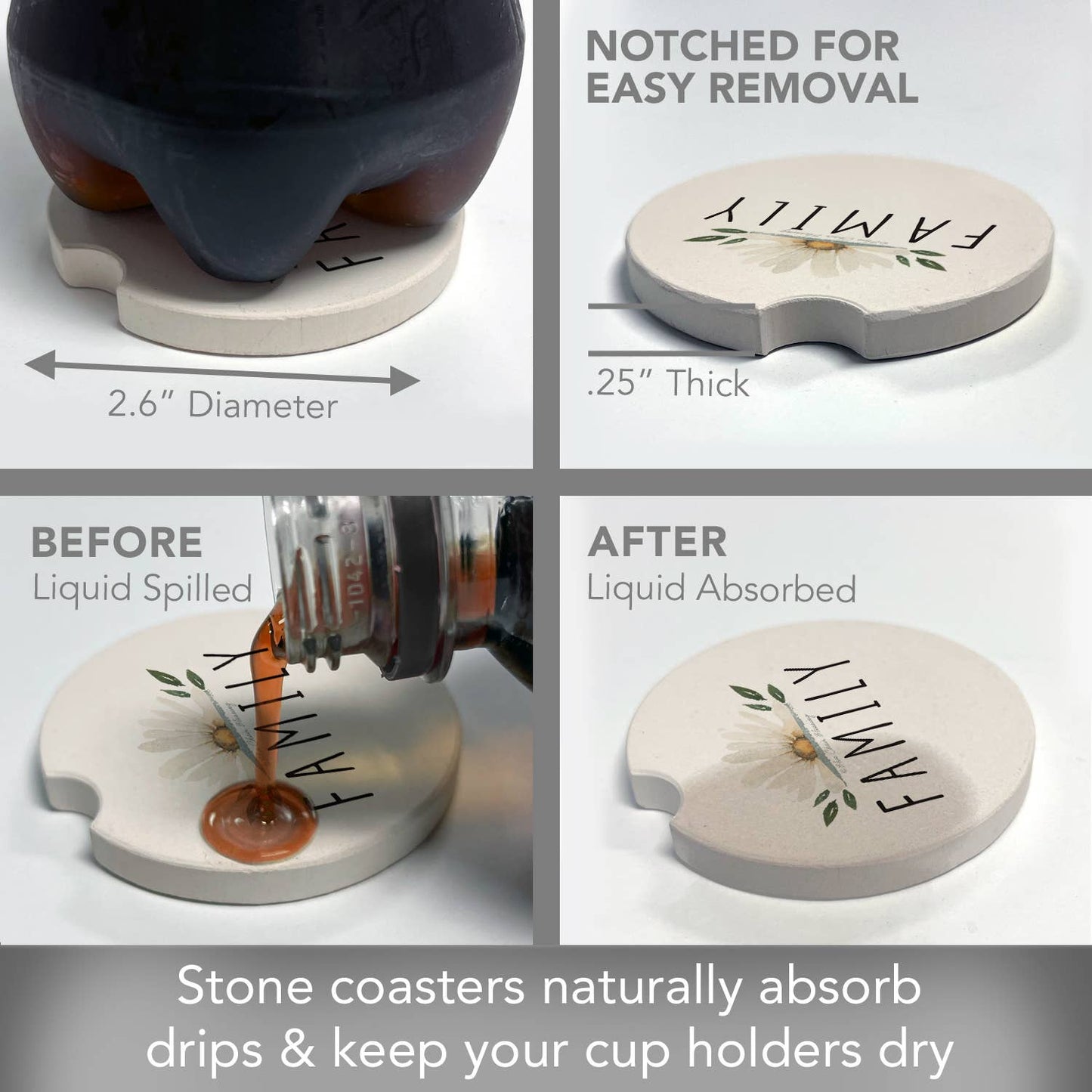 "Family Floral" Absorbent Stone Car Coaster 1pk