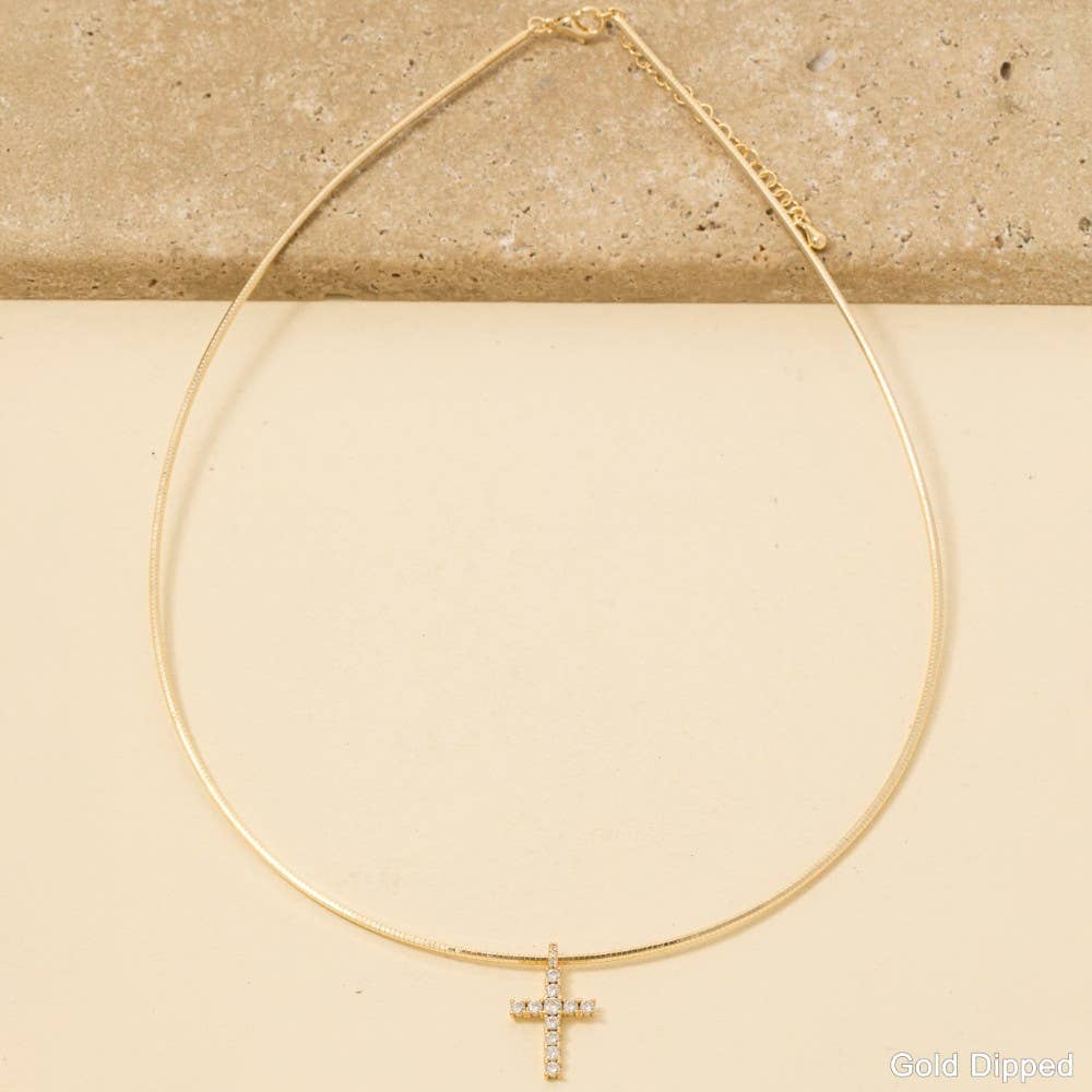 Gold Dipped Cz Cross Pendant Necklace: GOLD