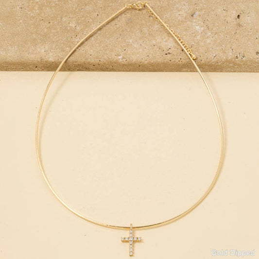 Gold Dipped Cz Cross Pendant Necklace: GOLD