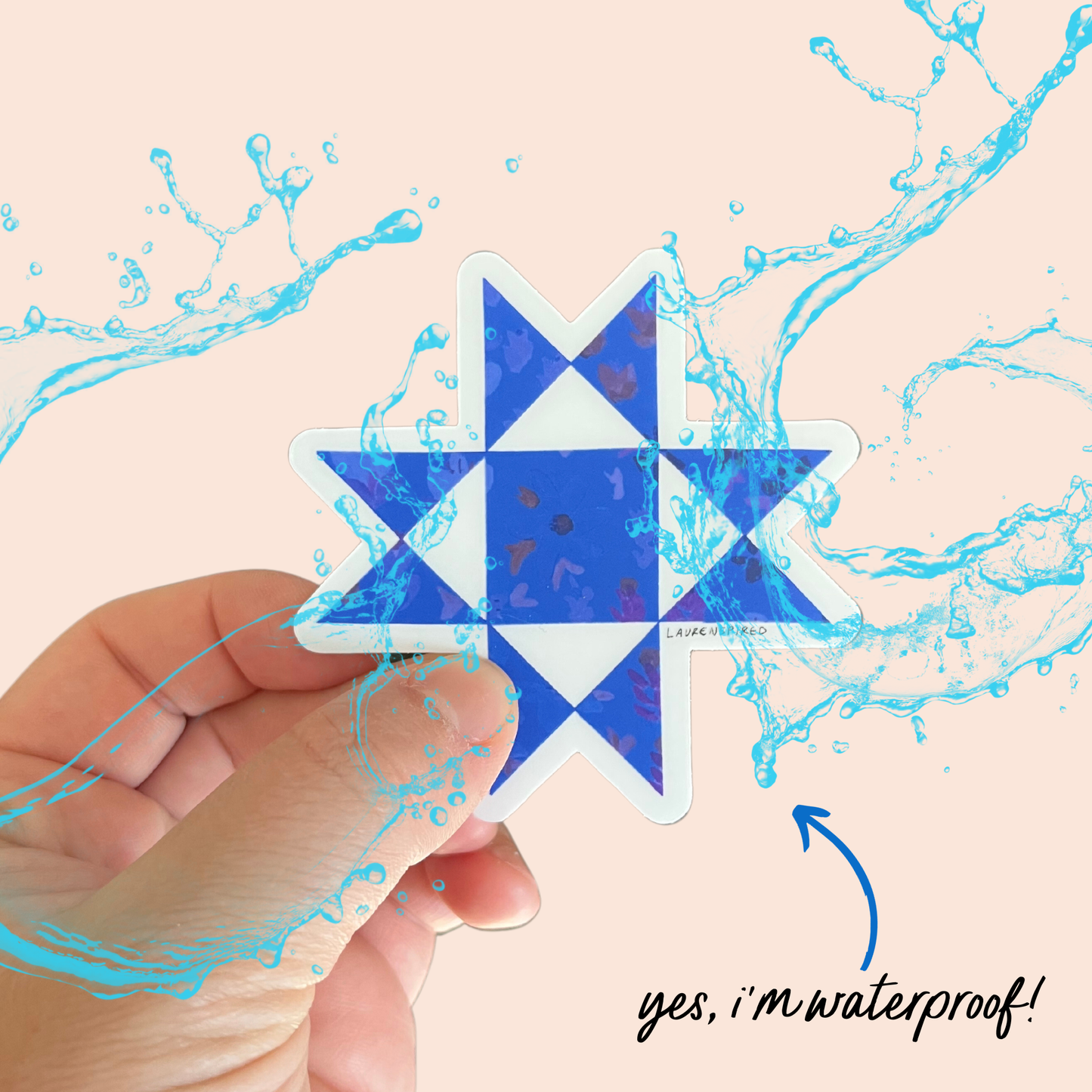 Blue Ohio Star Quilt Block Vinyl Stickers, Sewing Stickers