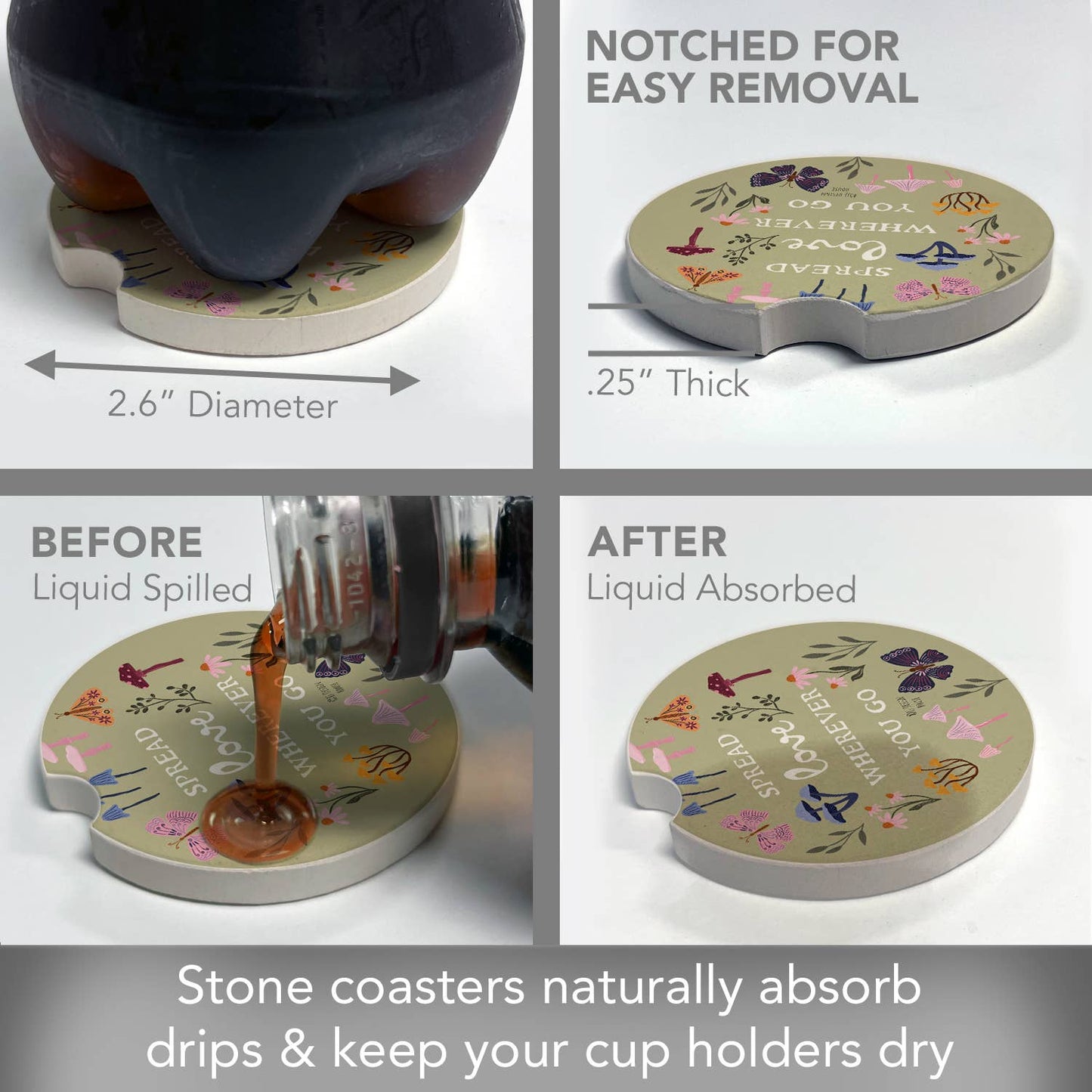 "Spread Love" Absorbent Stone Car Coaster 1pk