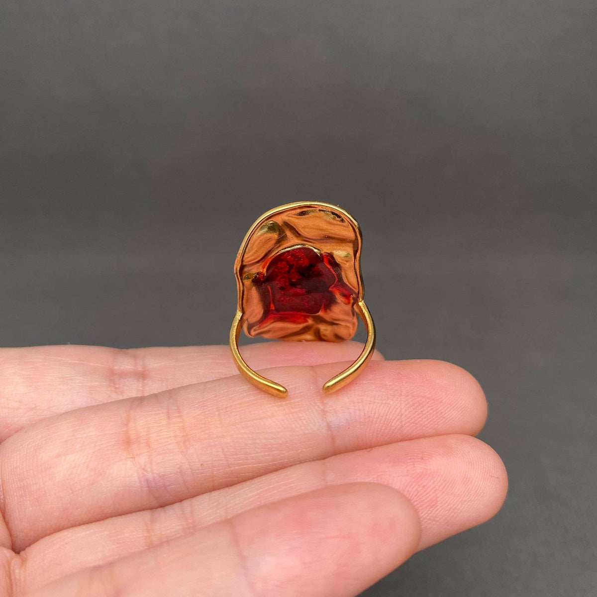 Dried Flowers Hammered Texture 18K Golden SS Ring - PDF/FGS: C