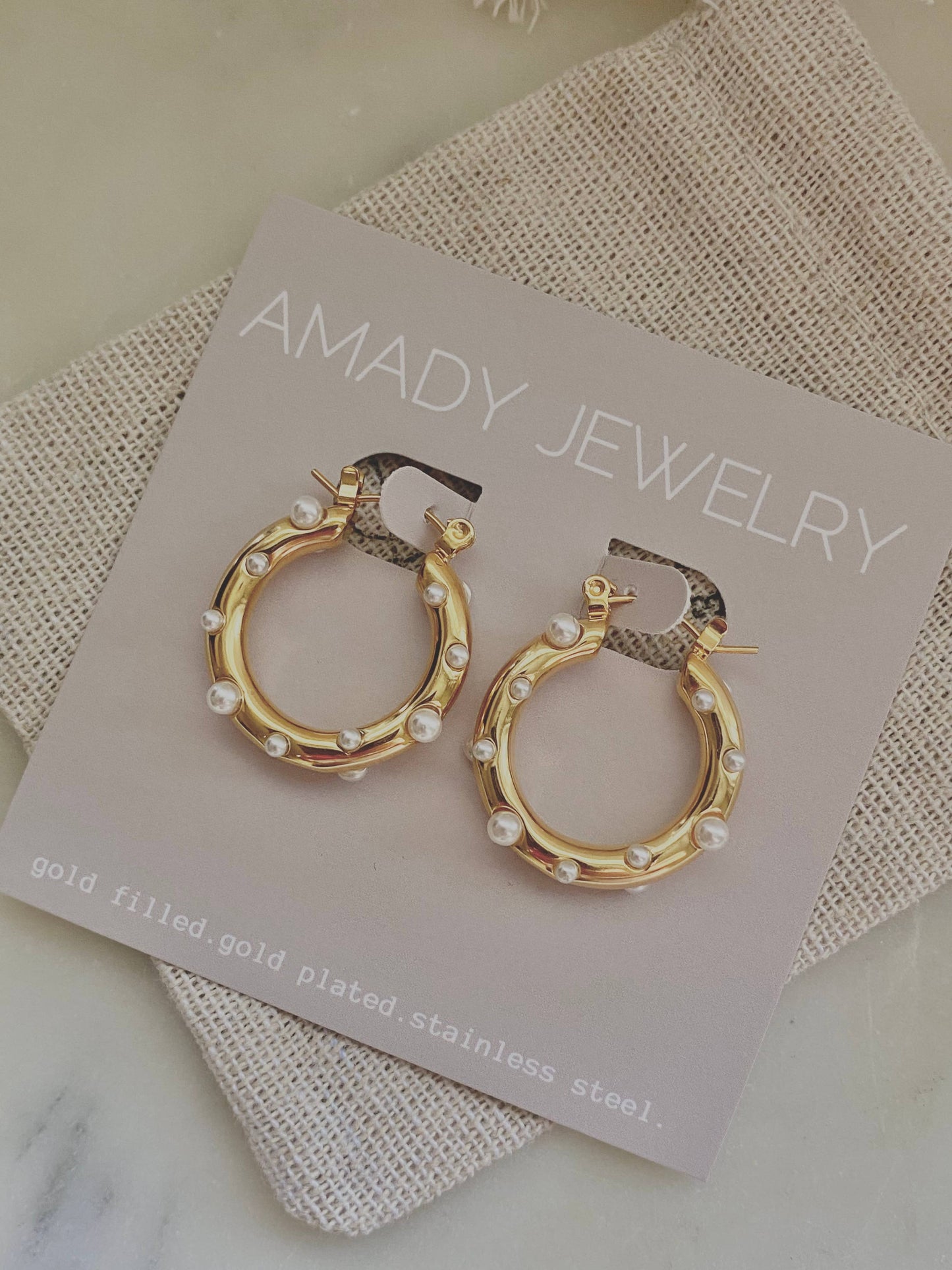 Pearls Gold Hoop Earrings Stainless Steel waterproof