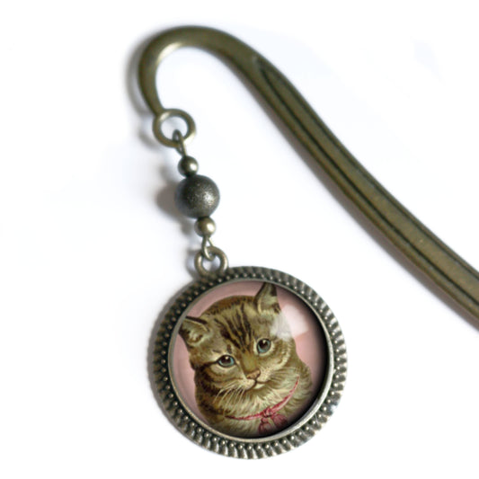 Best Friends Victorian Tabby Cat Bronze and Glass Bookmark