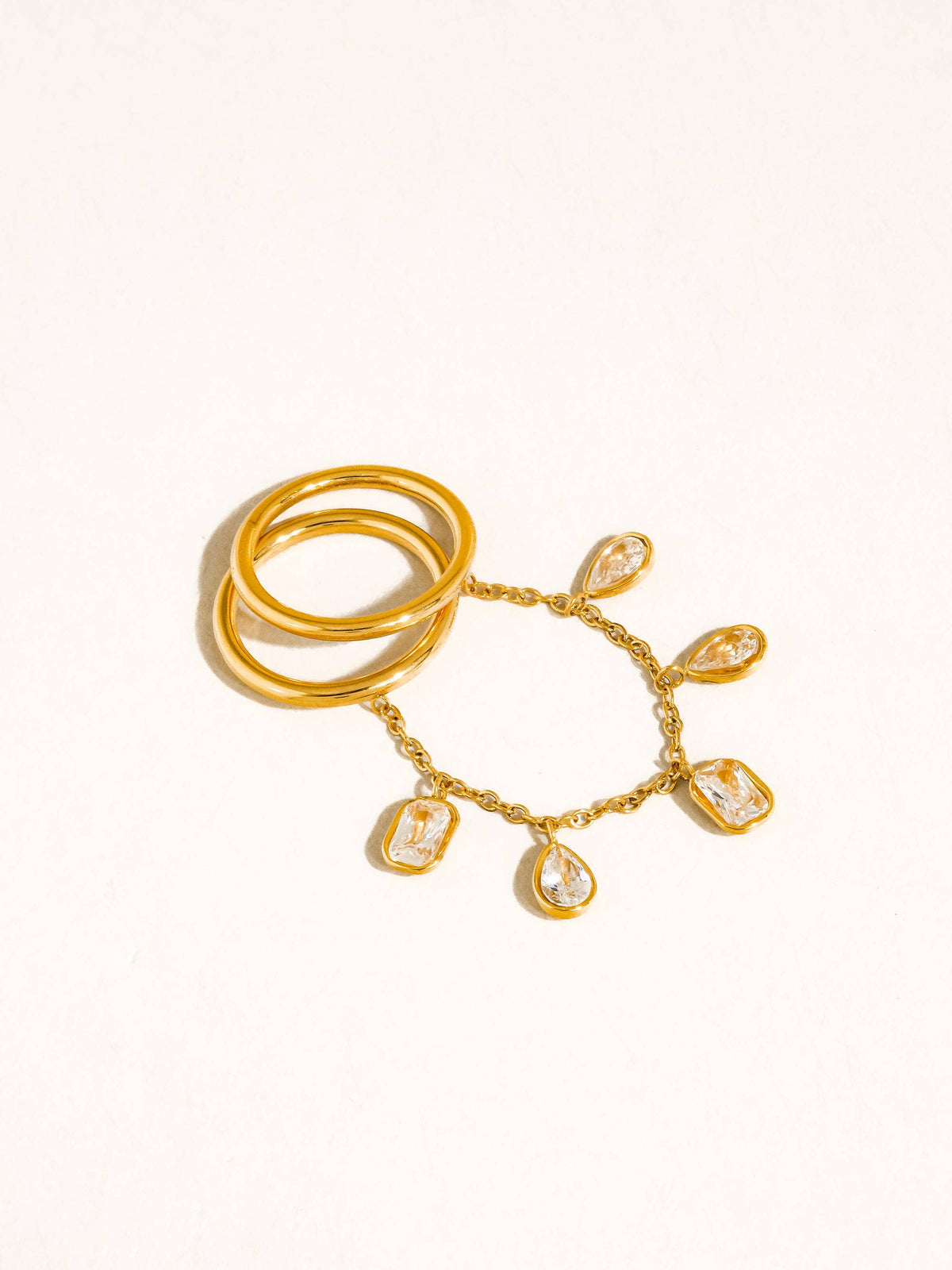 Cosette 18K Gold Non-Tarnish CZ Dangle Circle Drop Ring: Yellow Gold