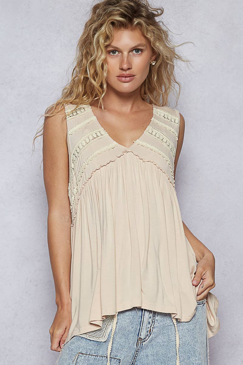Sleeveless Loose Fit V-Neck Babydoll Casual Knit Top SALE: IVORY / S