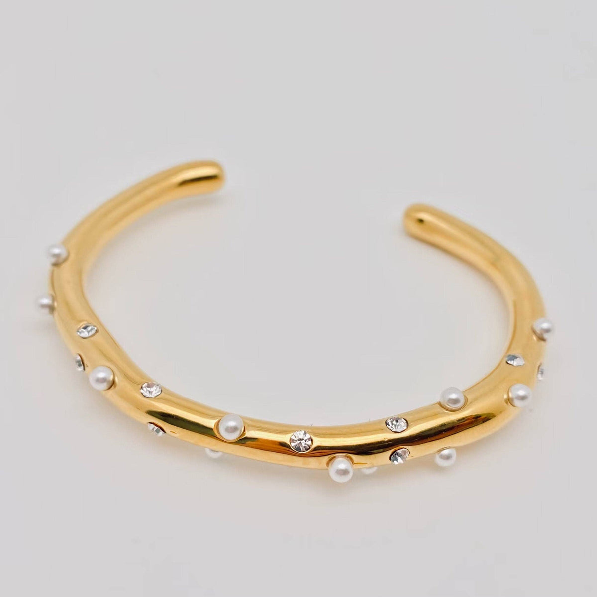 Zircon Pearl 18K Gold Plated Stainless Steel Bangle - FGS