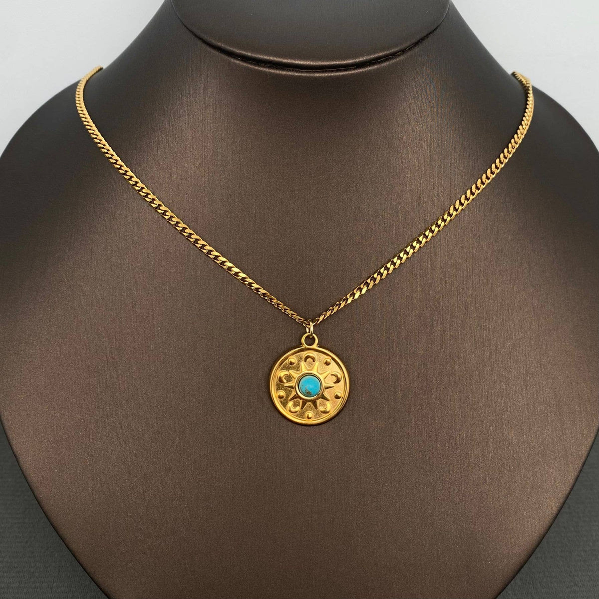 Turquoise inlaid 18K Gold Plated S.Steel Charm Necklace -FGS: Bird