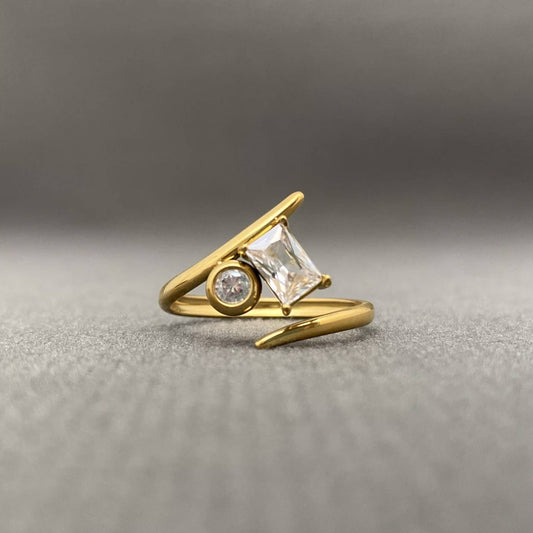 Zircon inlaid 18K Gold Plated Stainless Steel Ring - FGS