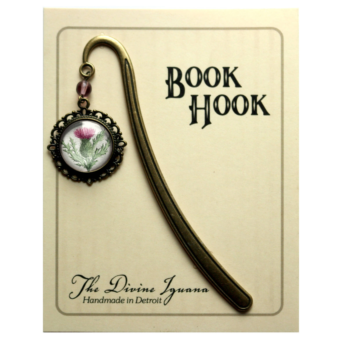 Scottish Thistle Glass Cabochon Bronze and Glass Bookmark