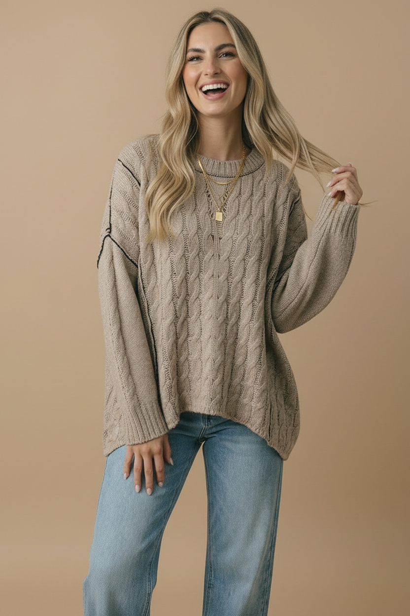 Cable Knit Oversize Pullover Sweater Knit Top