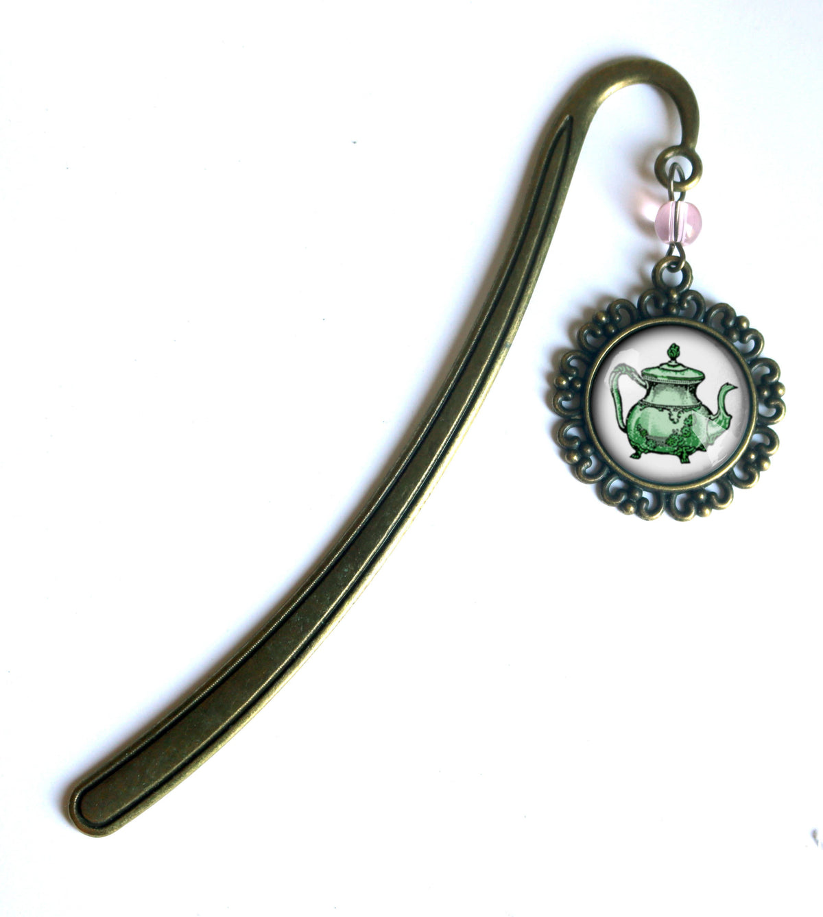 Pastel Teapot Steampunk Victorian Bronze and Glass Bookmark