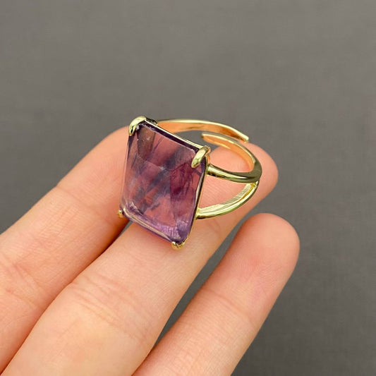 Fluorite Stone Golden Ring - CS