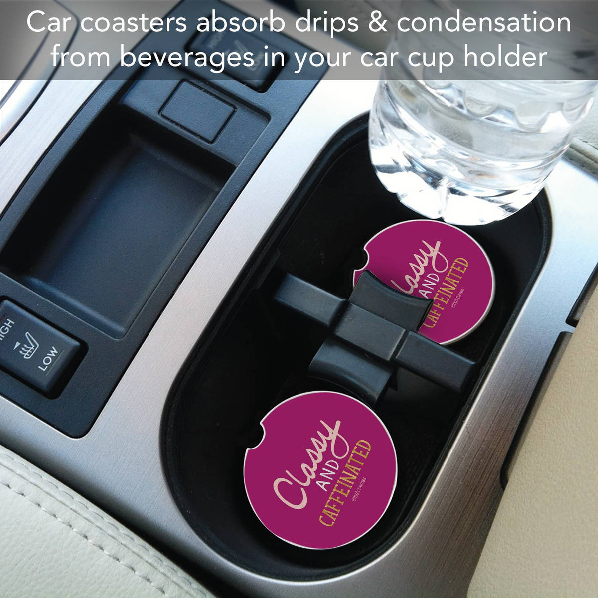 "Classy & Caffeinated" Absorbent Stone Car Coaster 1pk