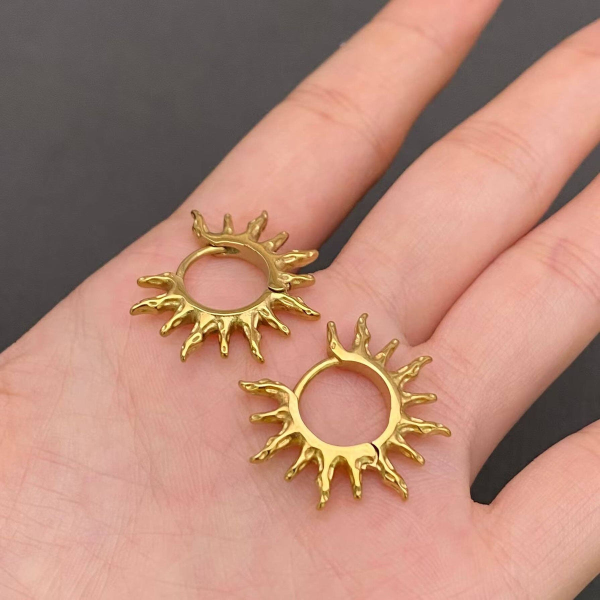 18K Gold Plated Stainless Steel Sun Huggie Earrings - FGS/MS
