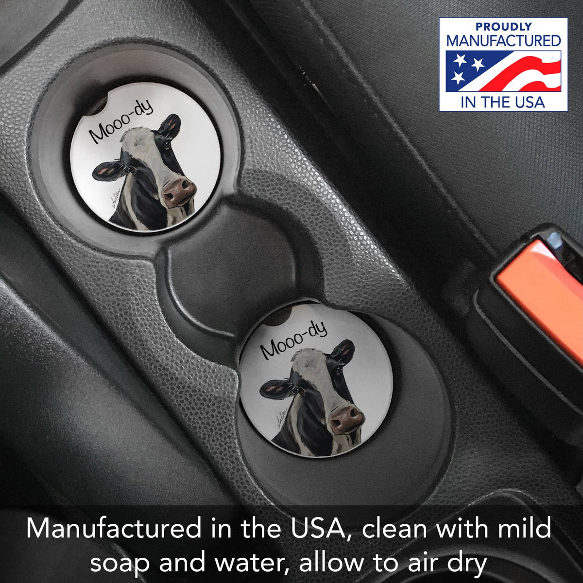 "Mooo-dy" Absorbent Stone Car Coaster 1pk