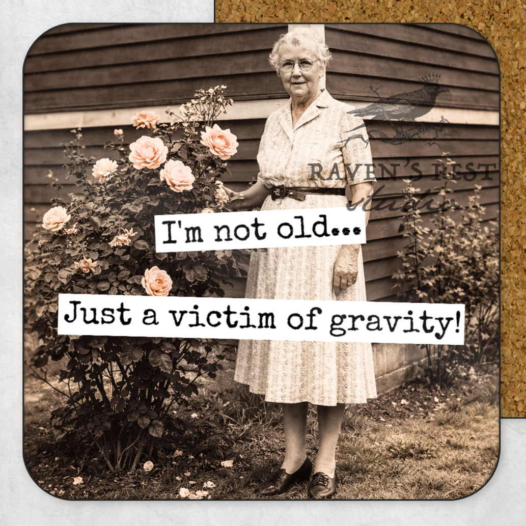 COASTER. Victim of Gravity. Cheeky Novelty Funny Vintage.