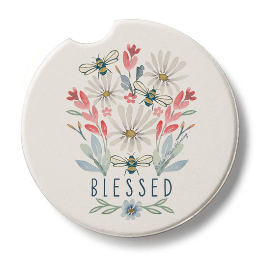 "Blessed Bouquet" Absorbent Stone Car Coaster 1pk