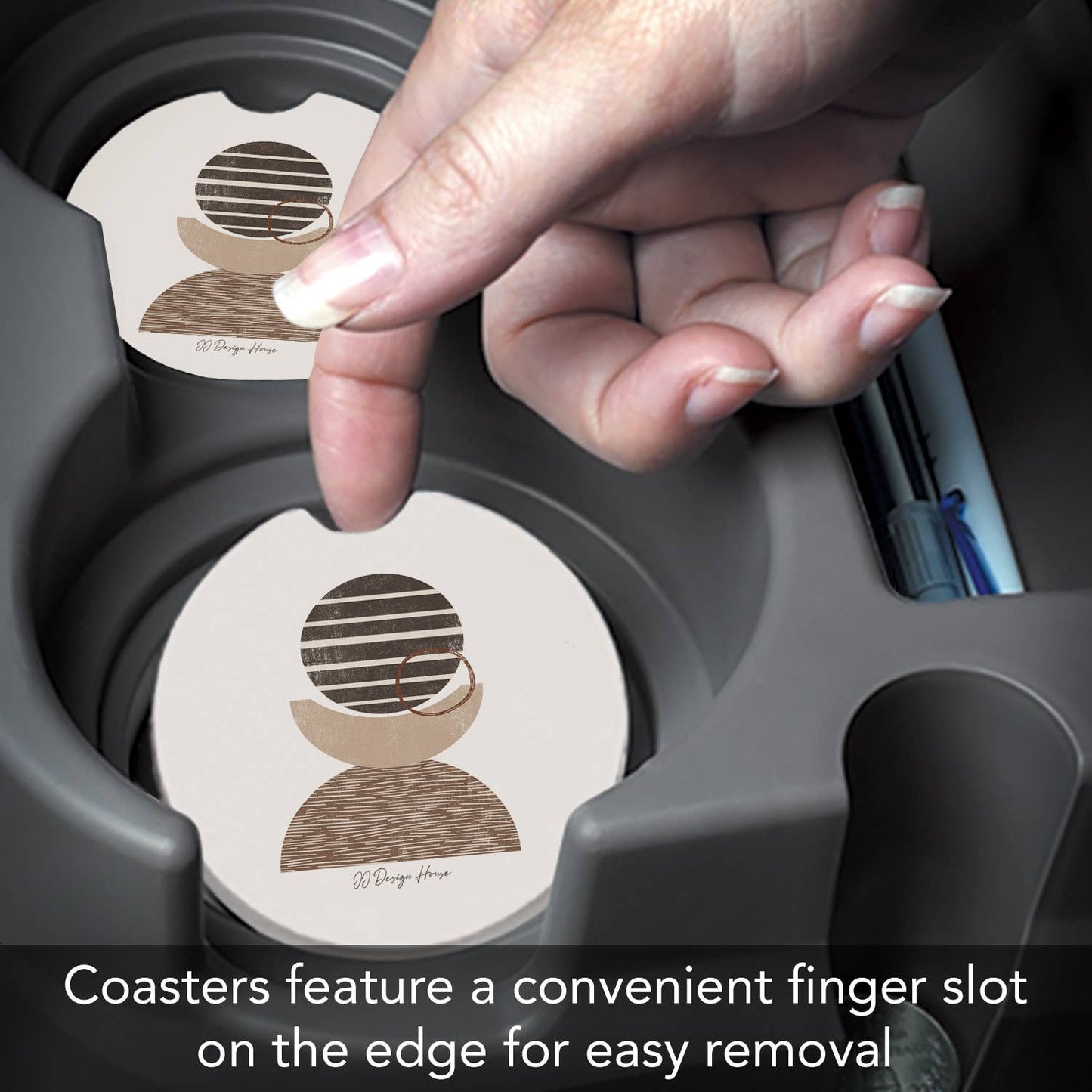 "Geo Mocha" Absorbent Stone Car Coaster 1pk