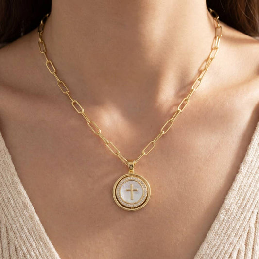 Stainless Steel Cross Disc Pendant Necklace: GMOP