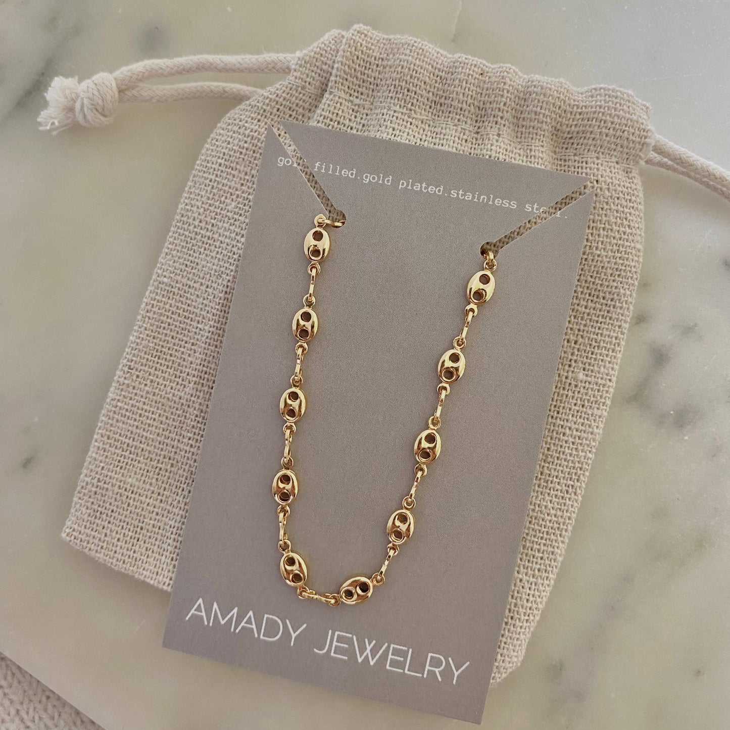 18k Gold Filled Mariner Coffee Bean Link Chain Bracelet