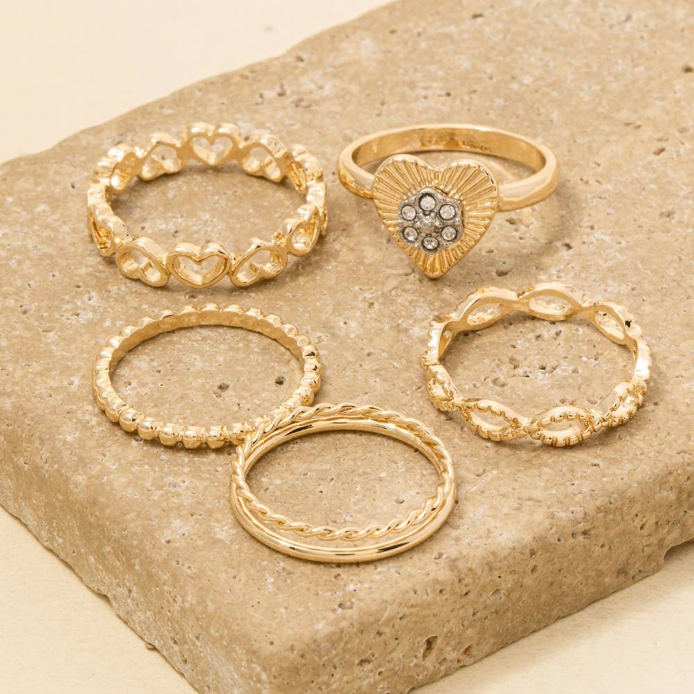 Five Piece Heart Rings Set: GCL