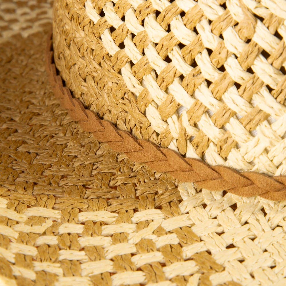 Two Tone Straw Braided Patches Cowboy Hat: IV