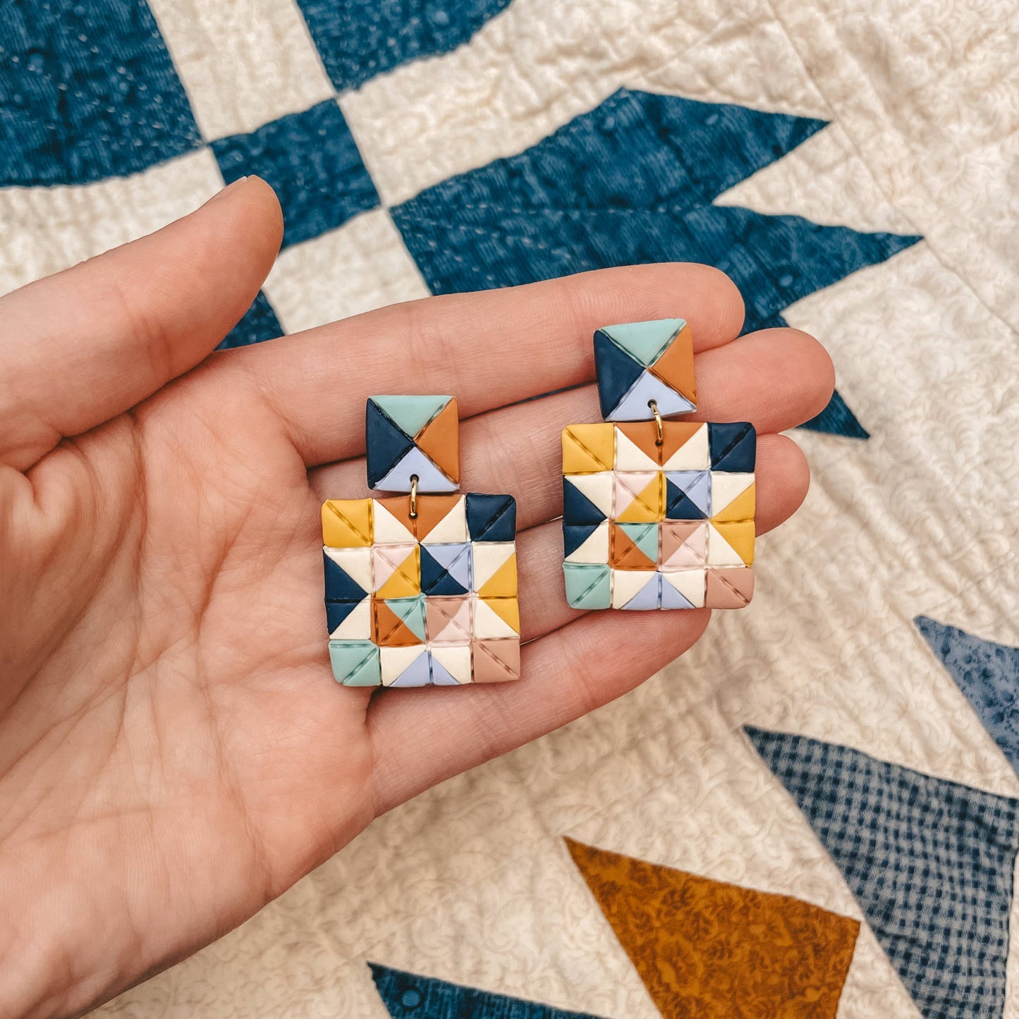 Quilted Style Stud Dangle Earrings | Confetti Block
