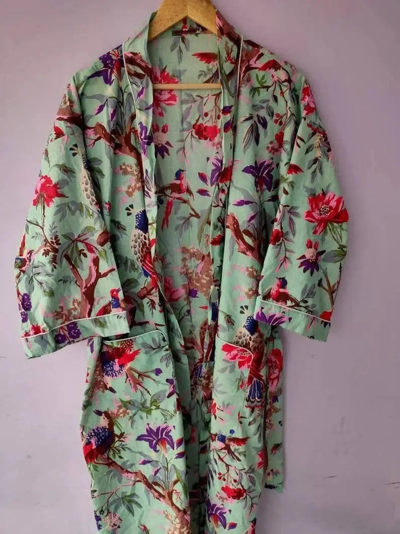 EXPRESS DELIVERY- Cotton Kimono Robes Bird Print Kimono Robe